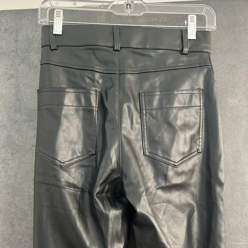 Zara Faux Leather Pants NWT Sz XS zipper fly stitch detail high rise black flare - Picture 8 of 9